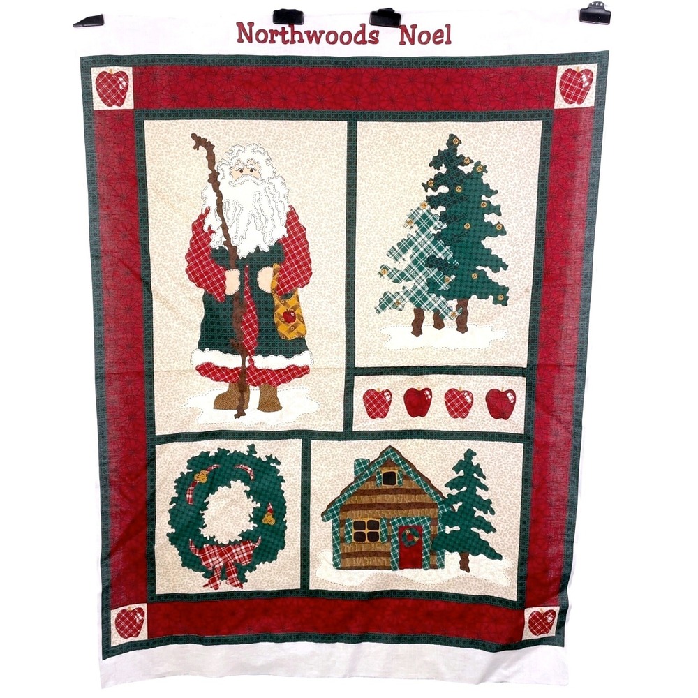 VTG Cranston Christmas‎ Fabric Panel Northwoods Noel Rustic Santa Wreath 25x34"